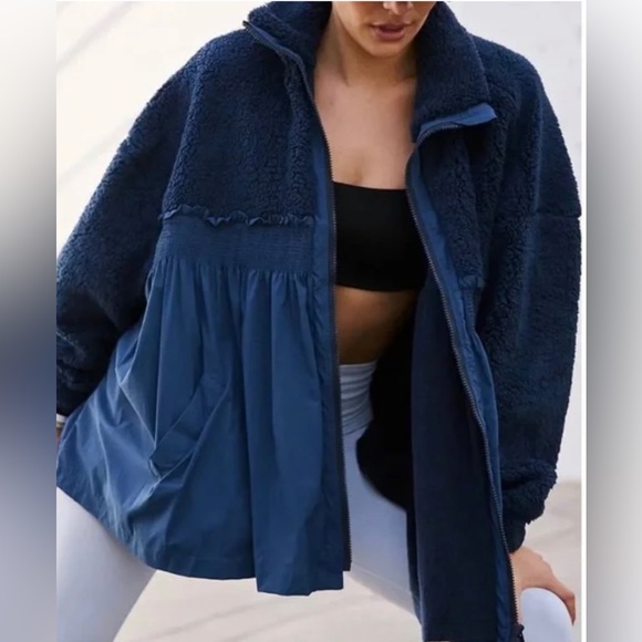 Free People Ain’t She Lovely Jacket Blue Flowy Skirted Fleece Slouchy Boho S - Picture 3 of 7